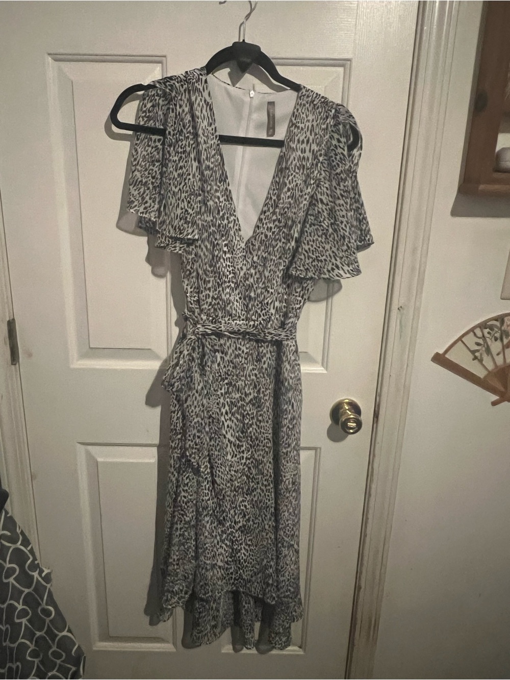 Massini Grey Animal-Print High-Low Wrap Dress